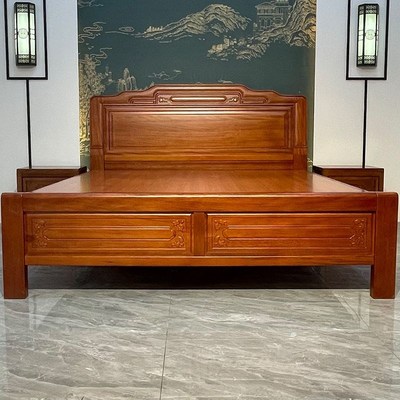 金花梨木实木床1.8米榫卯大床双人床主卧1.5中式仿古明清古典雕花