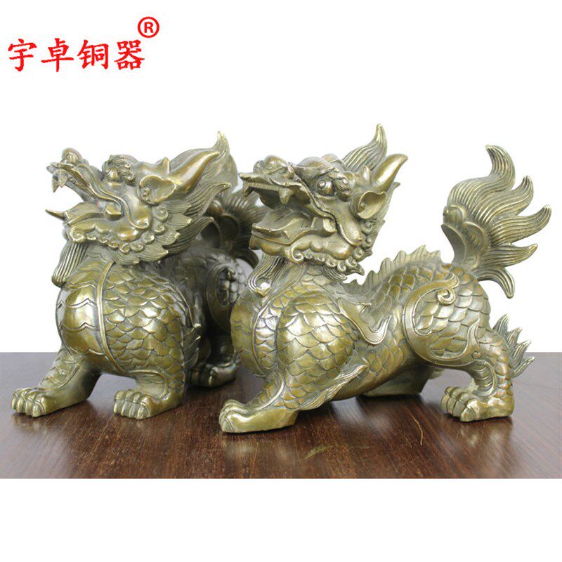 宇卓铜器铜麒麟一对工艺品纯铜麒麟黄铜麒麟古铜色麒麟