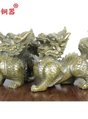 宇卓铜器铜麒麟一对工艺品纯铜麒麟黄铜麒麟古铜色麒麟