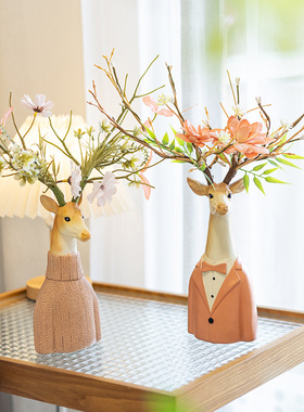 美式可爱鹿摆件一对创意家居饰品客厅房间电视柜装饰摆设结婚礼物