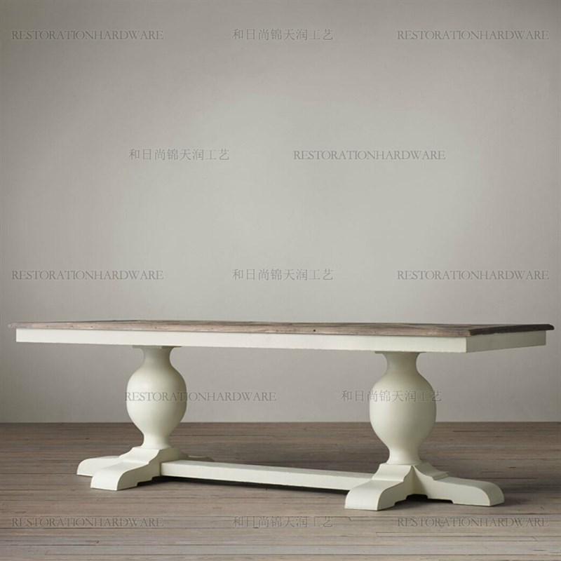 法式乡村全实木大板餐桌 美式乡村欧式原木拼花8-10人长桌会议桌