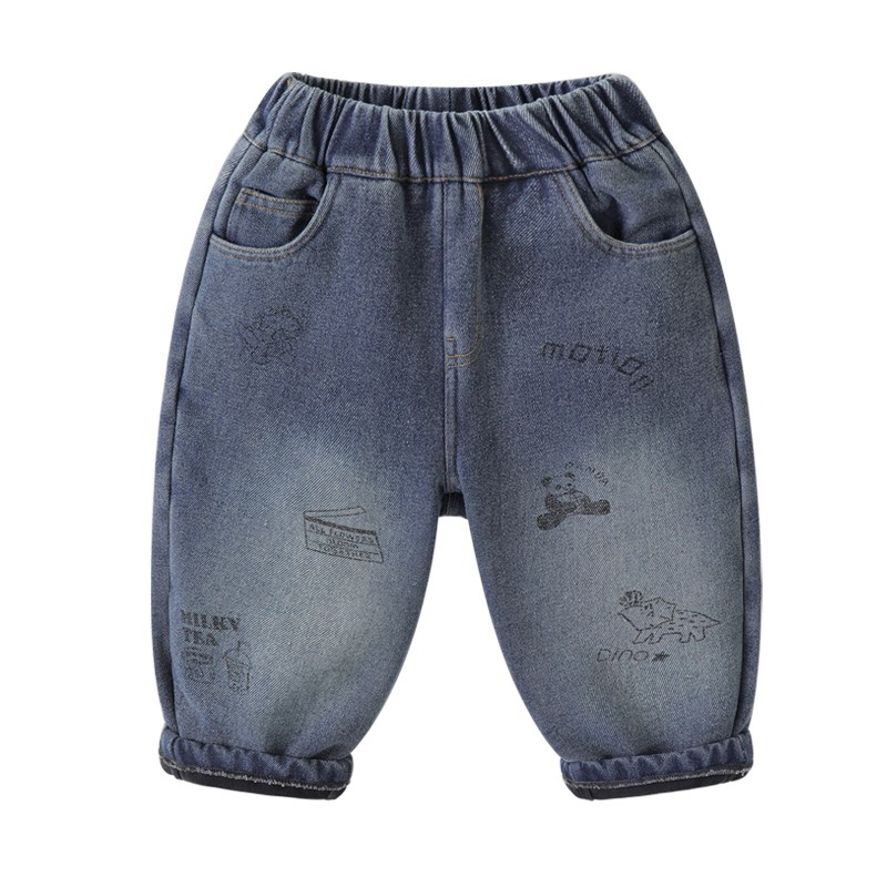 右欧童装儿童加绒牛仔裤2024秋冬新款洋气女童男童加厚保暖裤子