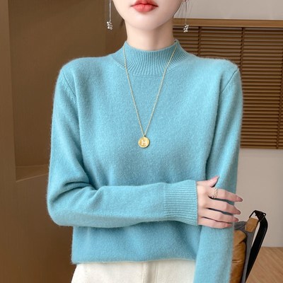 配大衣超好看半高领毛衣秋冬女内搭针织衫2024新款宽松大码打底衫