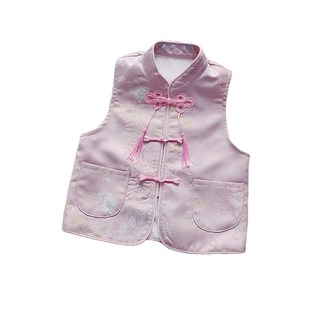 女童马甲春秋新品新中式唐装盘扣马夹中国风洋气童装时髦新款潮童