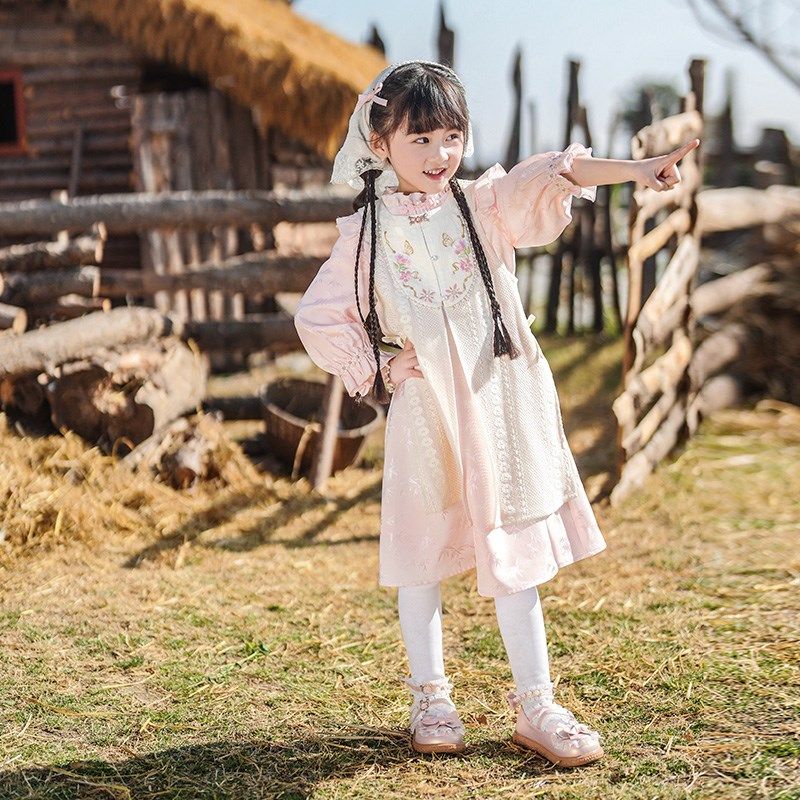 西子问汉服女童欧若风春季新款国风连衣裙儿童新中式公主裙套装