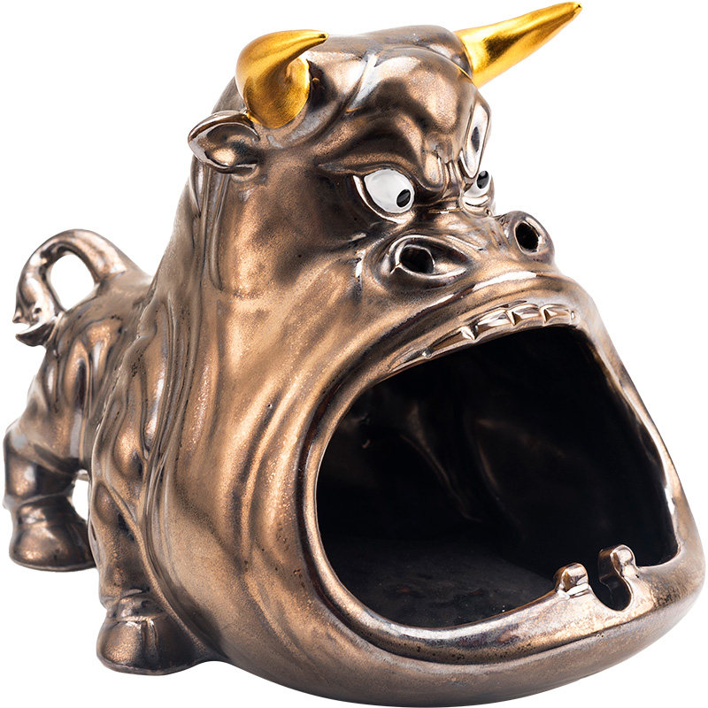 陶迷创意卡通牛烟灰缸防飞灰车载家用客厅大容量陶瓷烟缸家居摆件