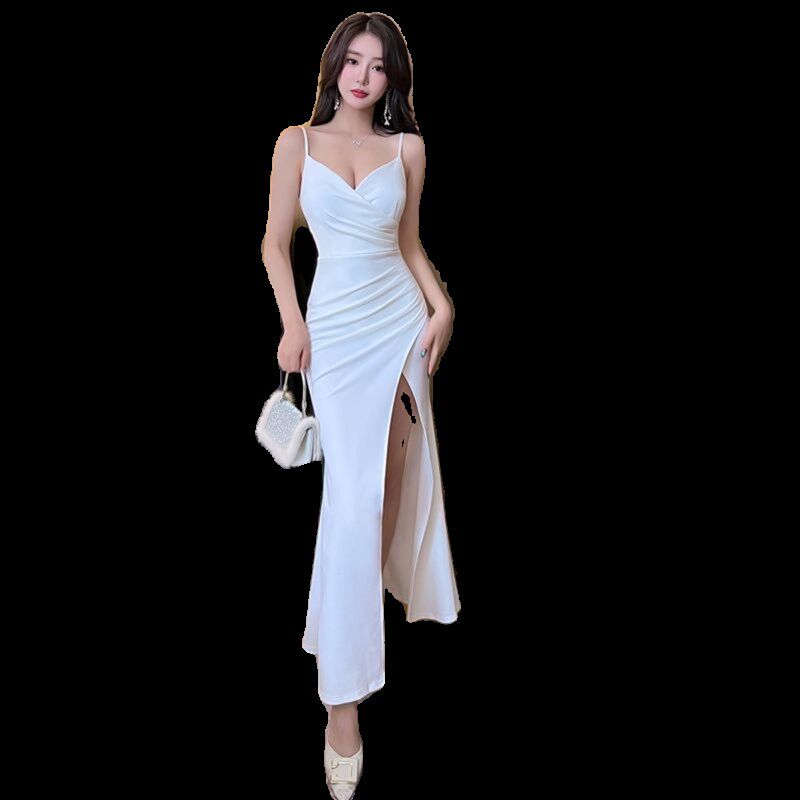 晚礼服性感轻奢小众高级感吊带开叉长款鱼尾裙宴会气质年会主持人