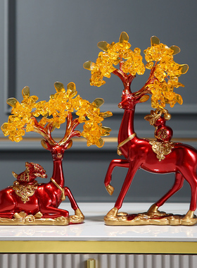 客厅玄关水晶招财鹿发财树家居装饰品乔迁新居礼物电视柜创意摆件