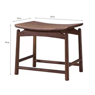 北美黑胡桃木实木家用方凳餐凳禅意休闲茶凳马鞍凳化妆凳元宝凳