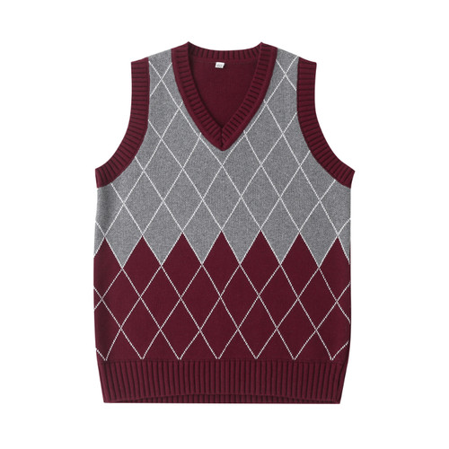 英伦风学生春秋校服马甲 学院纯棉男女童菱形格子背心