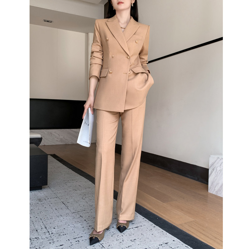 驼色休闲西装套装女2023新款秋冬高级感上班服正装气质阔腿裤西服