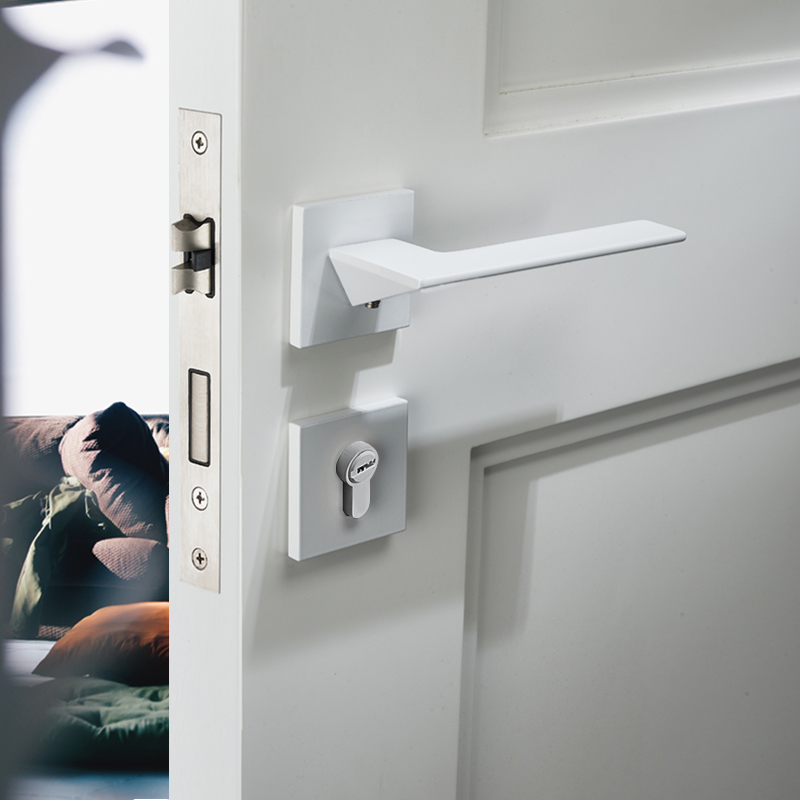 白色门锁室内卧室磁吸静音房门锁简约木门锁分体锁房间锁具门把手