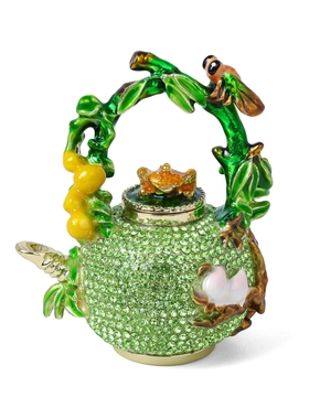 金属工艺品禅意装饰满钻金茶壶饰品盒金蟾福禄寿茶壶桌面小摆件