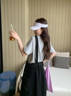 NAZ那子大码夏季新款高腰显瘦胖mm复古设计感长款原色牛仔背带裙