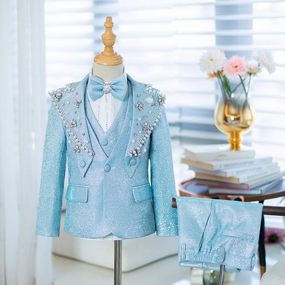 男童礼服套装2024新款高端模特走秀晚礼服儿童西装套装钢琴演出服