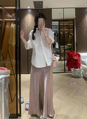 高个子180极简row风紫色流光缎面加长175半身裙夏松紧腰气质长裙