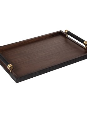 样板间售楼处洽谈区茶几托盘纸巾盒实木皮革客厅餐厅软装饰品摆件