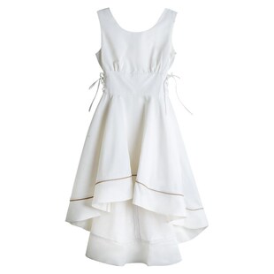 白色连衣裙女夏季设计感前短后长独特系带收腰显瘦无袖气质燕尾裙