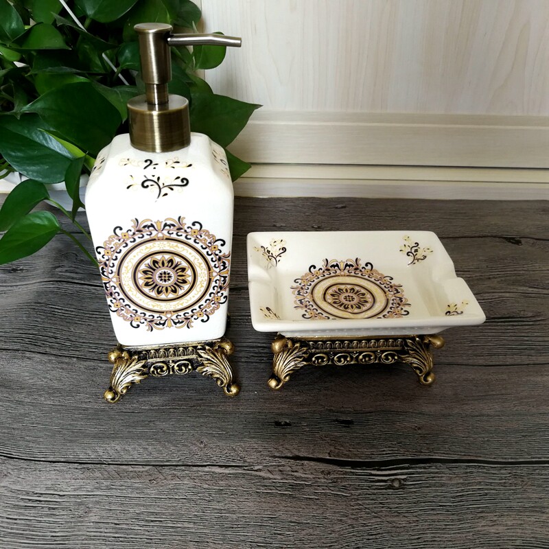 欧式冰裂纹陶瓷皂液器肥皂盒两件套 卫生间乳液瓶洗手液瓶香皂盒