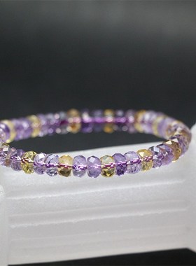 天然水晶手链 紫黄晶手链 硬切面 碟珠 紫 黄水晶手链 7A