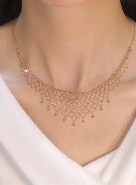 冷淡风简约配饰脖子饰品颈带抽拉颈链女复古气质流苏金色锁骨链