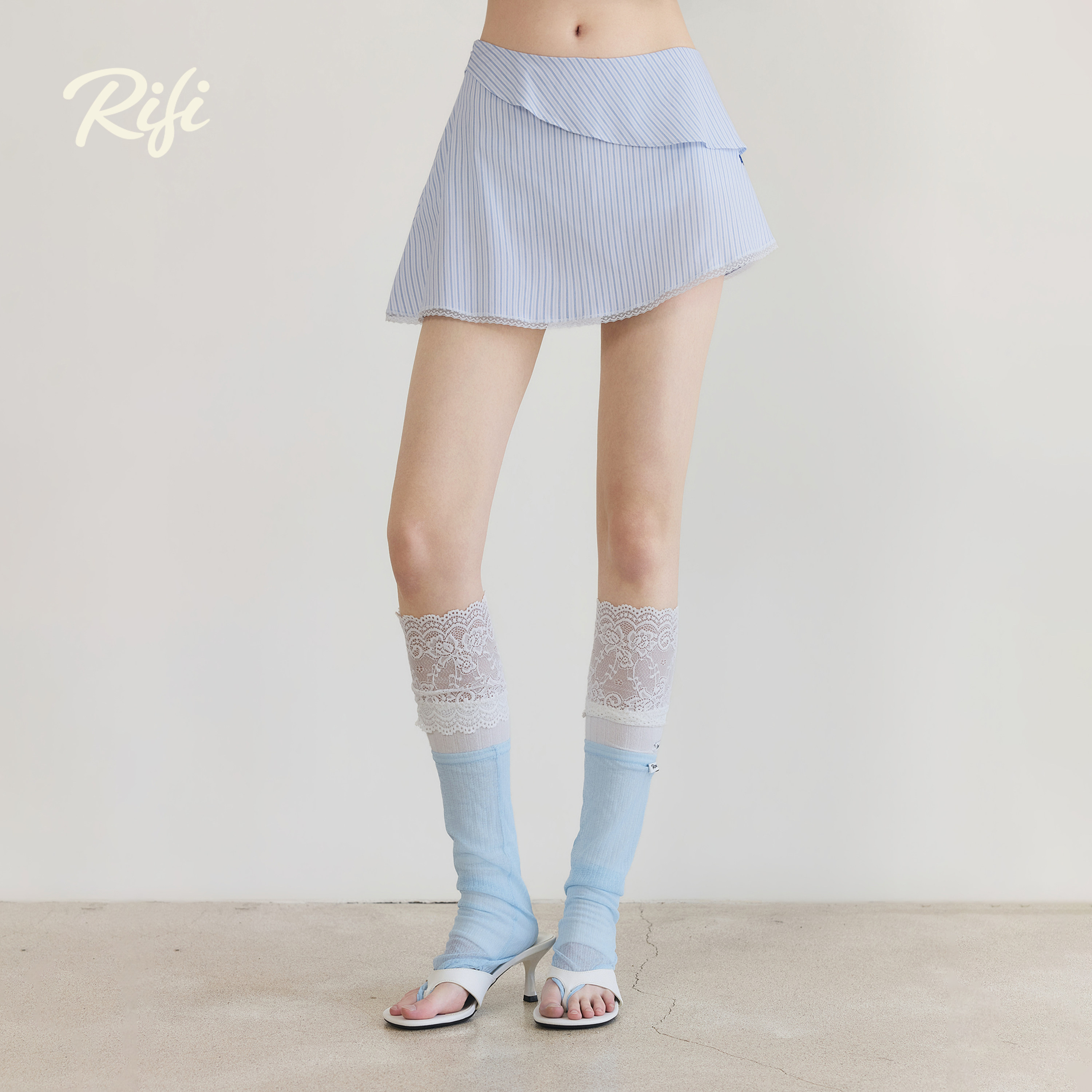 RiFi夏季薄款蕾丝条纹半身裙图片