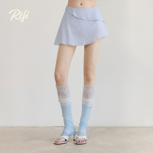 RiFi夏季薄款蕾丝条纹半身裙