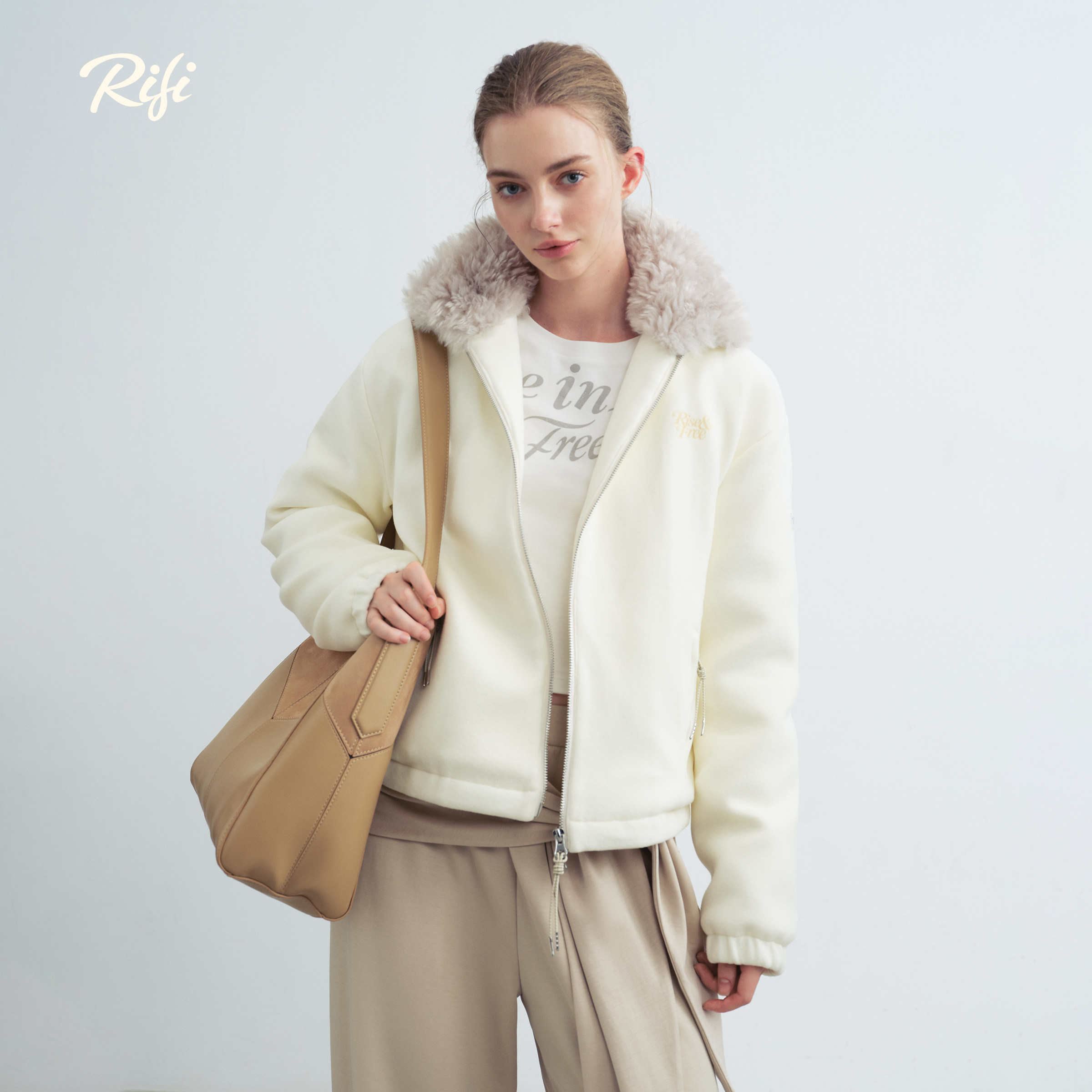 RiFi/"拼接毛领绒感羽绒服"冬上新两件套保暖加厚鸭绒短外套夹克