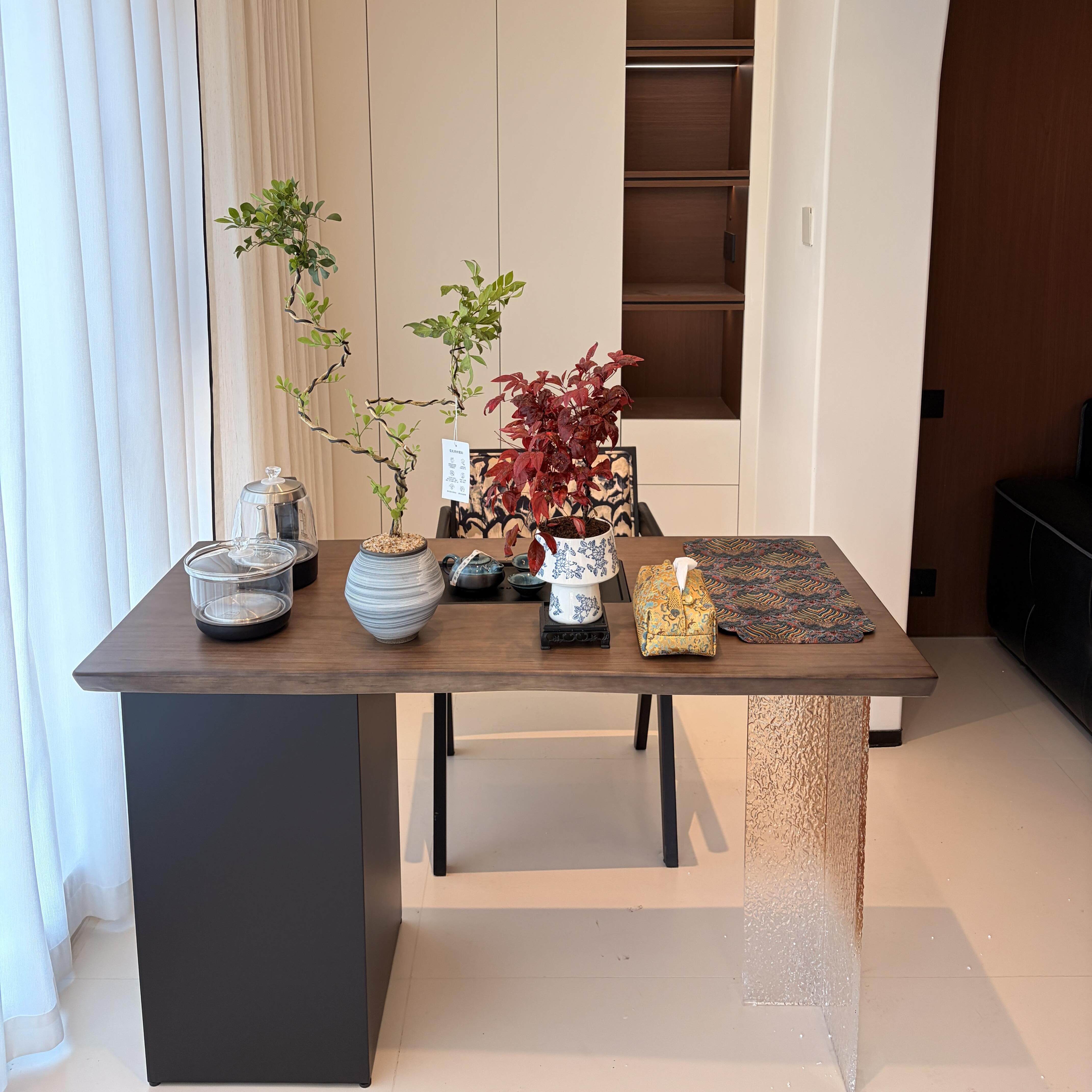 现代简约实木茶桌压克力桌腿设计师款小户型家用网红精致阳台茶台