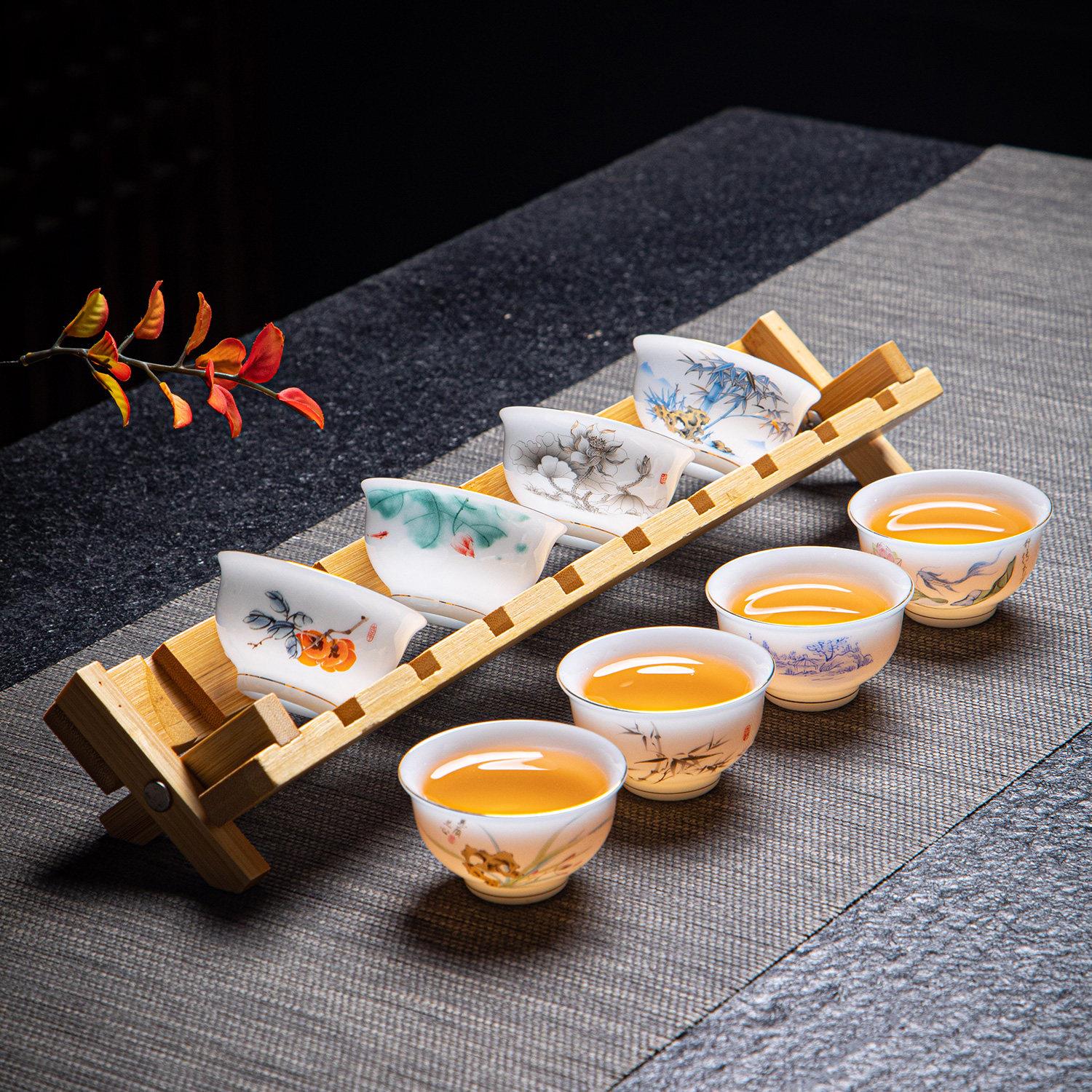高端冰种玉瓷功夫茶杯主人杯喝茶品茗杯套装家用会客整套茶碗杯子