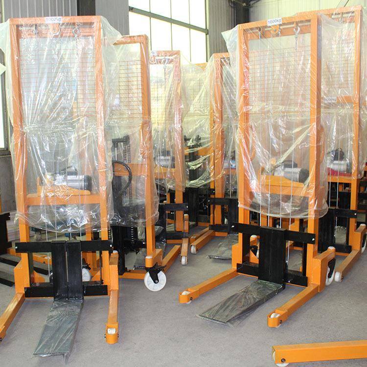 1T2T简易半电动堆高车220v电动升降装卸叉车手推移动堆高机加高