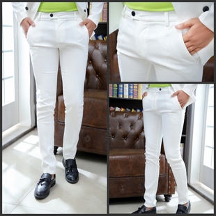 2023春秋季 小脚西装 长裤 修身 潮男时装 男士 白色休闲裤 韩国新款 裤