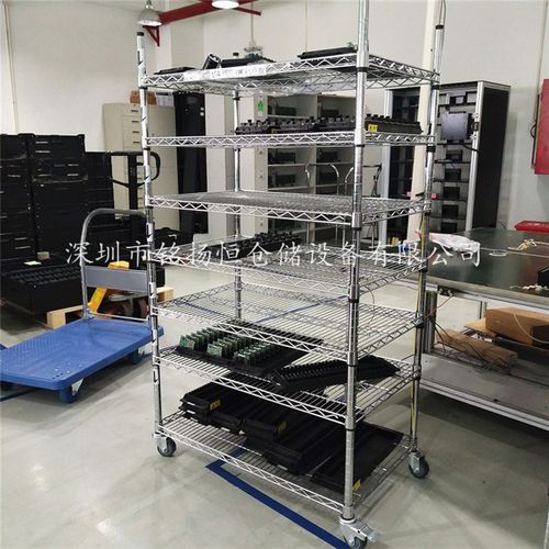 不锈钢货架仓库碳钢镀铬线网置z物架金属储物架带轮周转多层车铁