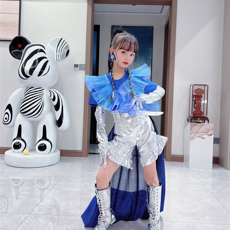 女童银白花边短裤套装元宇宙机械风科技感潮服未来感走秀服7闪光