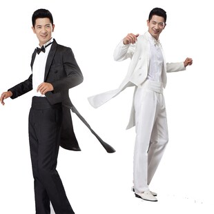 男式西服套装黑色燕尾服白色大合唱指挥服歌手主持人礼服演出服装