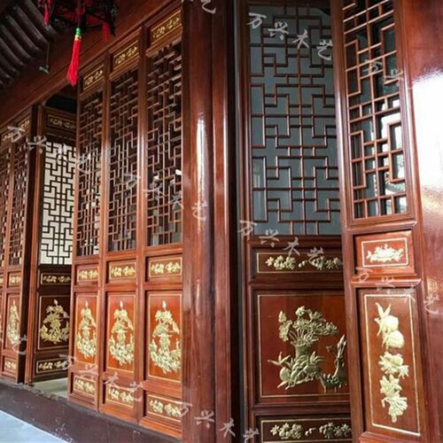 中式装修实木花格隔断墙定做吊顶玄关门窗屏风仿古镂空电视背景墙