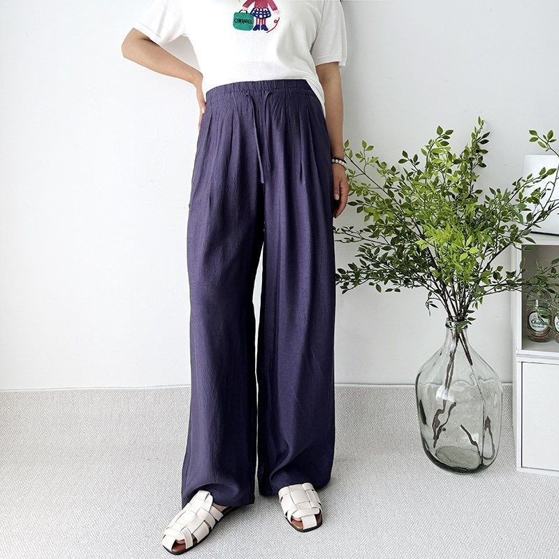 大码女装醋酸窄版阔腿裤女夏季薄款松紧宽松显瘦直筒长裤胖mm裤子,女装/女士精品,大码裤装,淘宝优惠券,粉丝福利购,淘宝优惠卷