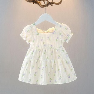 女童夏季碎花连衣裙2024新款中小童女宝清新甜美小女孩公主裙洋气