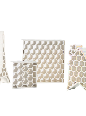 现代简约几何镂空正方形塔形陶瓷摆件样板房间售楼处客厅玄关装饰