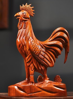 花梨木雕鸡十二生肖鸡摆件实木家居客厅电视柜装饰工艺品乔迁送礼