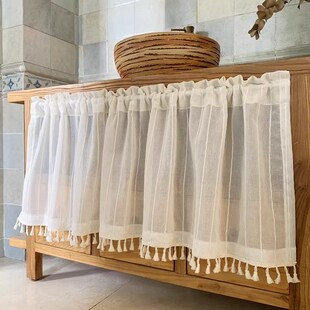 免打孔隔断柜子遮挡帘厨房卫生间门帘半帘短帘亚麻窗帘日式侘寂风