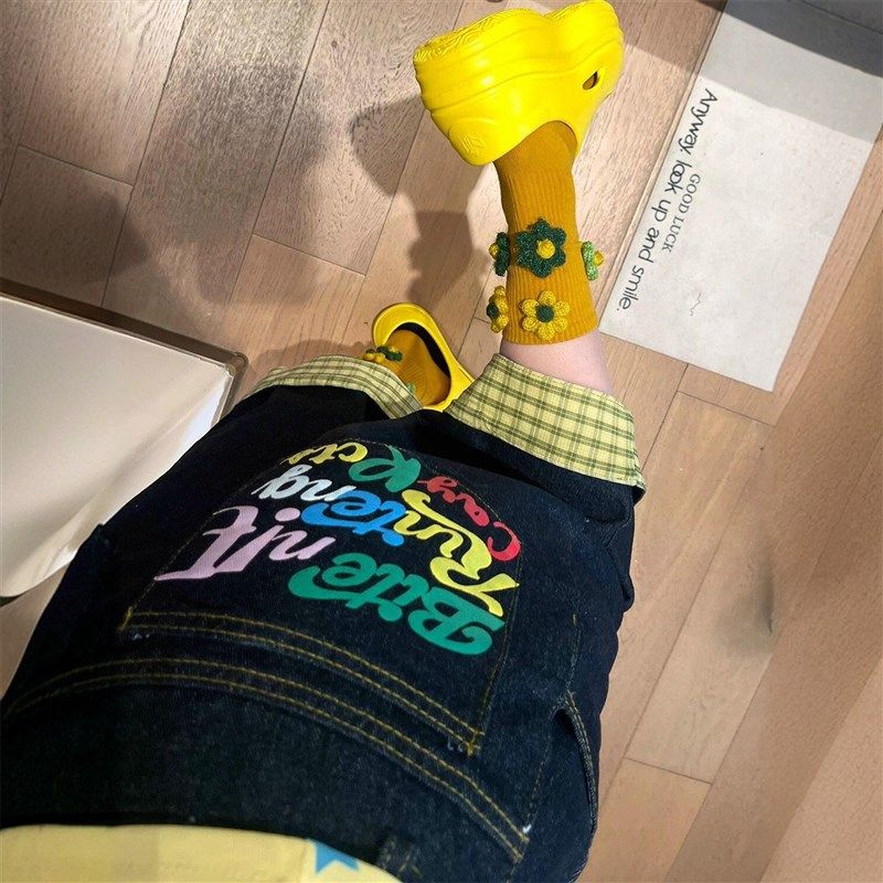 特大码设计感小众彩绘印花牛仔七分裤女胖mm撞色拼接街头风短裤子,女装/女士精品,大码裤装,淘宝优惠券,粉丝福利购,淘宝优惠卷