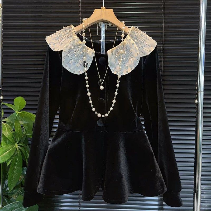 胖妹妹秋季新款韩版上衣洋气圆领钉钻修身显瘦百搭大码长袖丝绒衫,女装/女士精品,大码内搭,淘宝优惠券,粉丝福利购,淘宝优惠卷