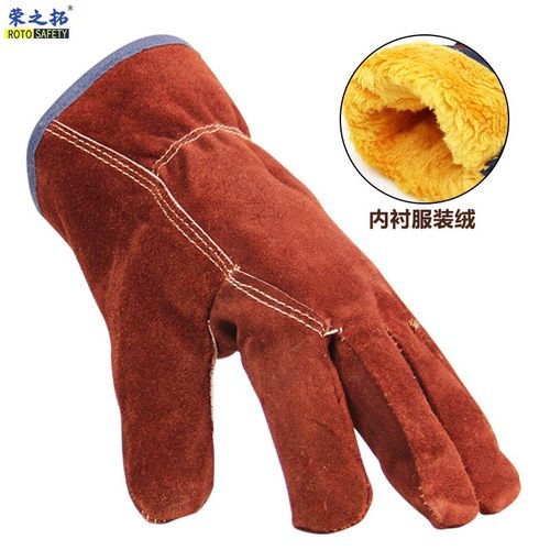 短款牛皮司机电焊手套加绒冬季保暖焊工五指防寒防烫耐用耐用劳保