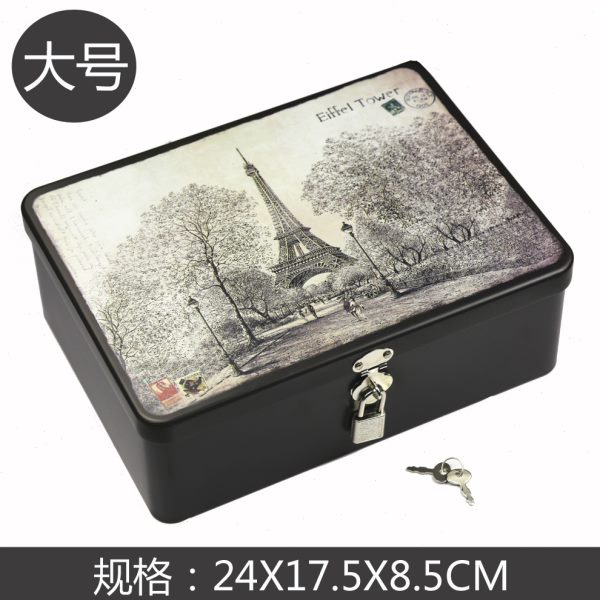 现货长方形带锁马口铁盒 大号金属储物收纳铁盒密码盒子