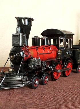 铁艺创意纯手工铁皮模型摆件两节红黑色火车头 可拆车厢 工艺礼品