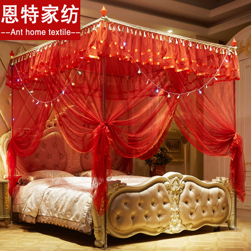 单买蚊帐帐纱方形大红色加密加厚宫廷1.8mN三开门双人家用帐子2米