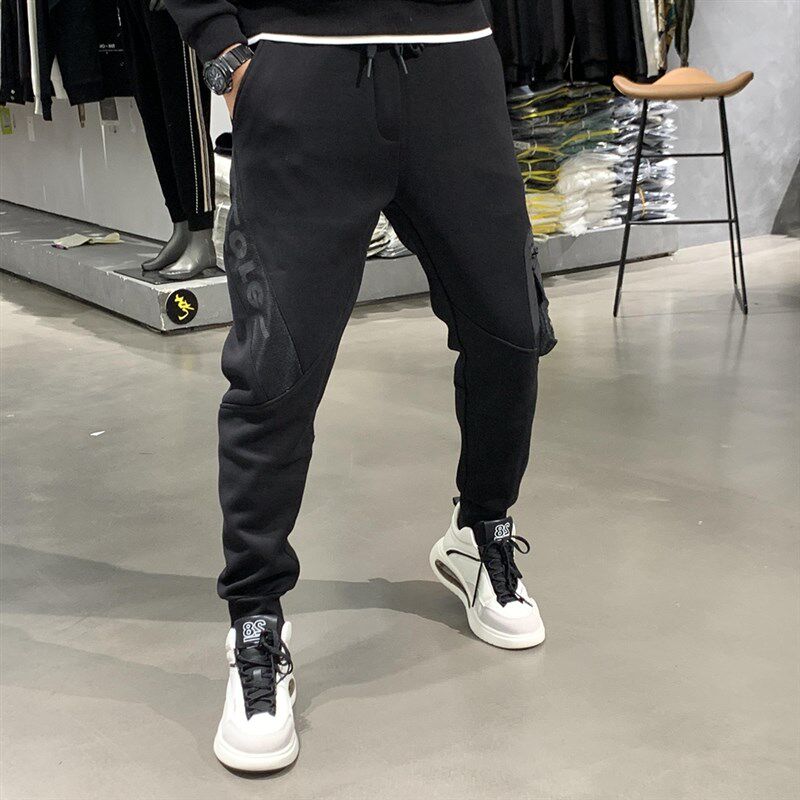 裤子男士冬季修身束脚运动裤休闲卫裤潮牌加绒小脚长裤加厚工装裤