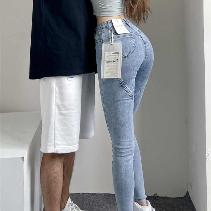男朋友的宝 高腰牛仔长裤女辣妹紧身高腰常规显瘦铅笔小脚九分裤