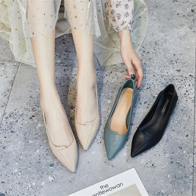 爆款鞋子女2021年春秋春季新款百搭网红尖头中跟粗跟单鞋女鞋春款